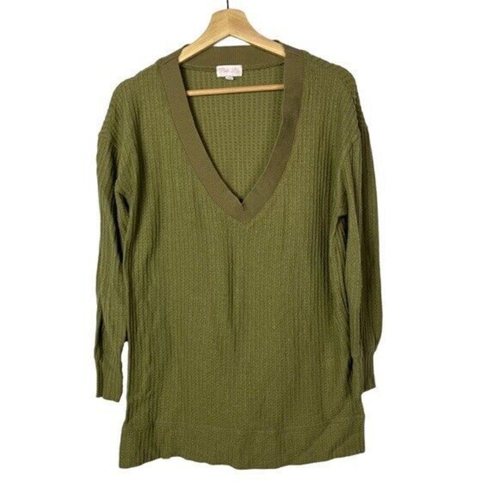 Boutique Pink Lily Olive Green V-Neck Knit Long Sleeve Top S
